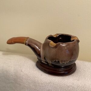 Vintage Marco Pipe Shaped Ashtray Made in Japan Brown Drip Glaze